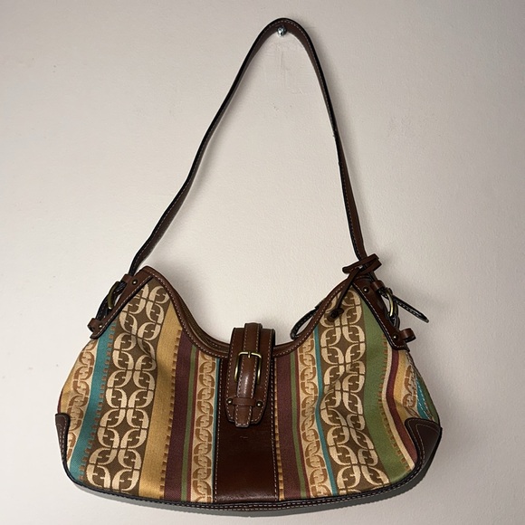 Fossil‎ Shoulder Bag Brown Leather Monogram and Striped Canvas - Picture 7 of 15